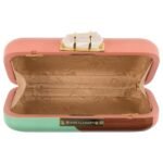 Turquoise Pink Geometric Hand-carved Wooden Clutch