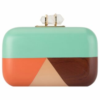 TURQUOISE HAND-CARVED WOODEN MINAUDIERE CLUTCH DUET LUXURY