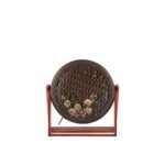 Wood and Brown Leather Round Clutch