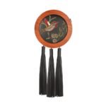 Wood and Black Leather Clutch with Maxi Tassels