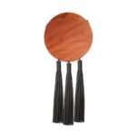Wood and Black Leather Clutch with Maxi Tassels