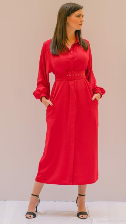 Red Collared Dress Slow Fashion