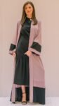 Stripe Patched Abaya Lilac and Black