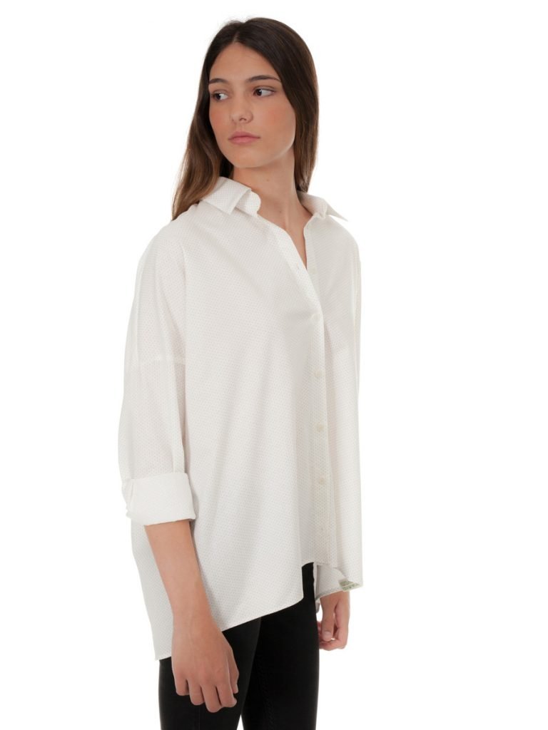 GOTS Oversized blouse with beige dots » Goshopia: Slow & Sustainable