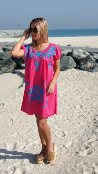 Pink Donaji Short Dress Handmade embroidered dress