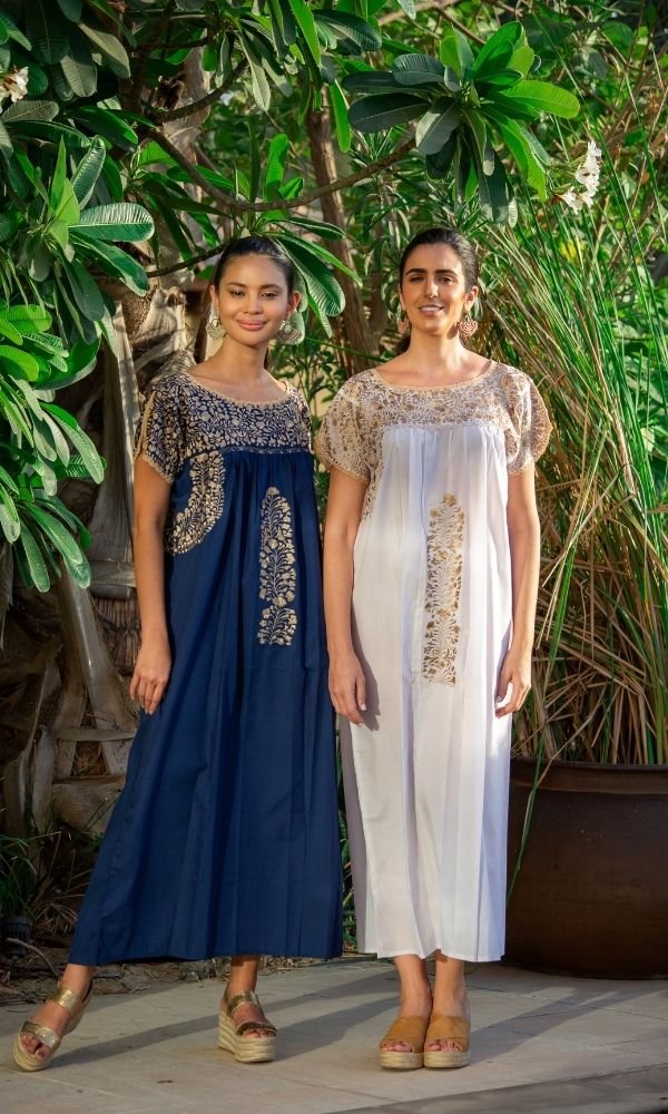 White Antonino Dress with Golden Embroidery