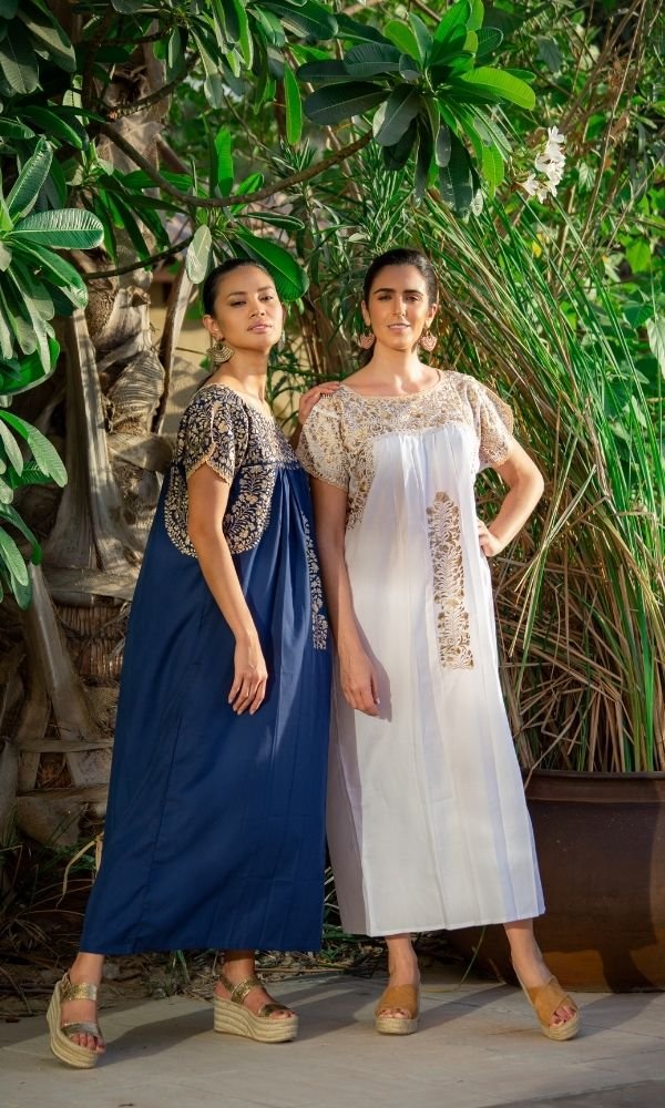 White Antonino Dress with Golden Embroidery