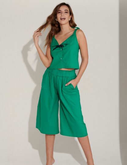 Organic cotton top Delphine best sustainable fashion designer Haydee Green Culottes