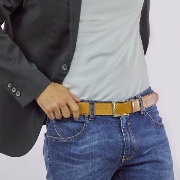 Reversible Vegan Belt- Blue & Camel