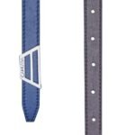 Thin Reversible Vegan Belt- Blue & Dark Brown