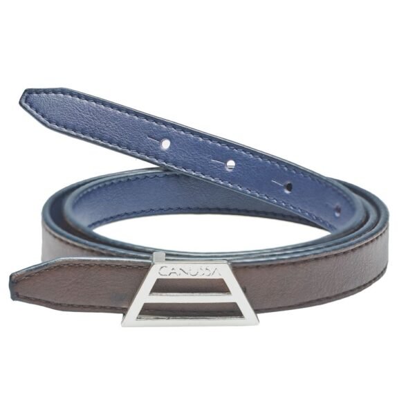 Thin Reversible Vegan Belt- Blue & Dark Brown