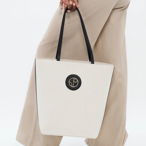 White Monte Carlo Tote bag - Organic cotton & wine leather bag