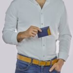 Slim Vegan Card holder -  Blue/Camel