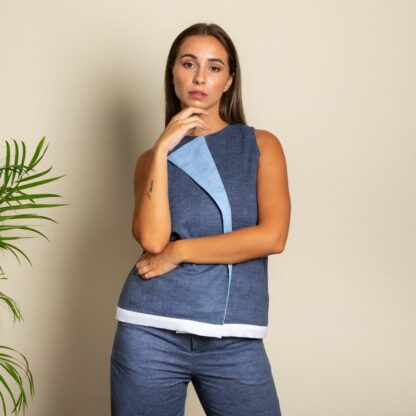 beautiful blue linen co-ord top