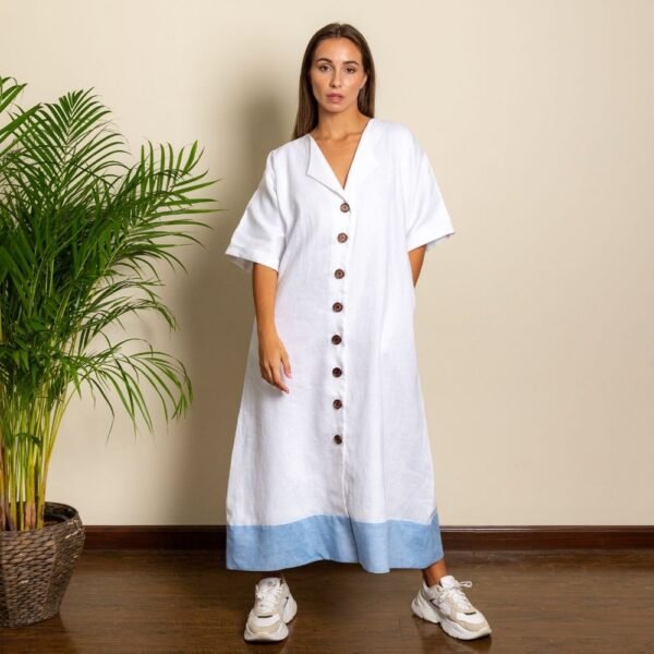 White & Blue Midaxi Shirt Dress Front