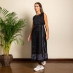 Black Pleated Maxi Dress with Waistbelt