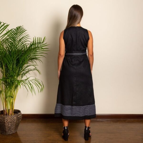 Black Pleated Maxi Dress with Waistbelt