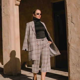 FAITH CROPPED TROUSERS IN GREY PLAID
