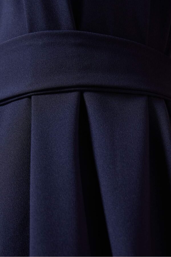 Navy Blue V-Neck Flared Dress