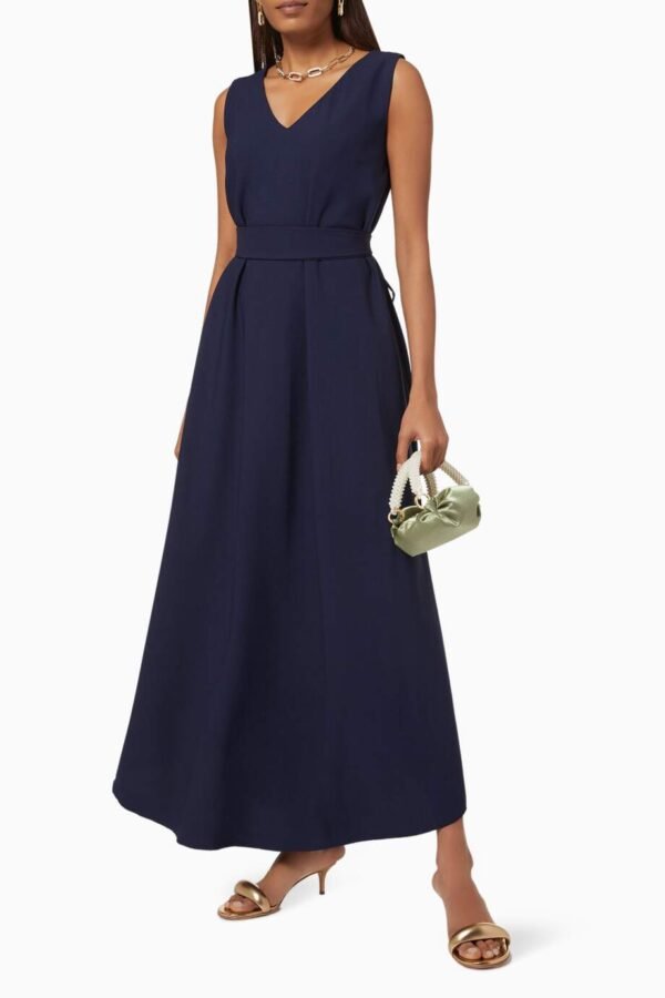Navy Blue V-Neck Flared Dress