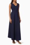 Navy Blue V-Neck Flared Dress
