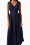Navy Blue V-Neck Flared Dress