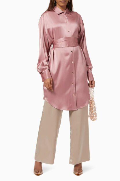 Pink Salt Belted Silk Shirt