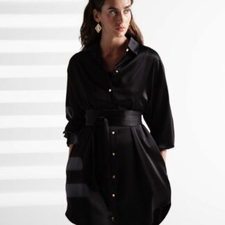 Black Belted Silk Shirt slow & sustainable modest fashion