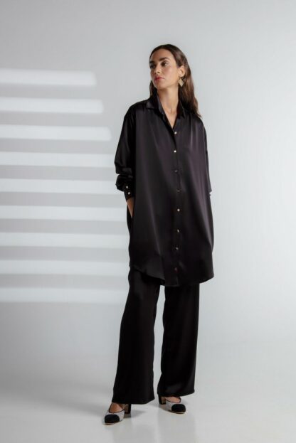 Black Belted Silk Shirt slow & sustainable modest fashion