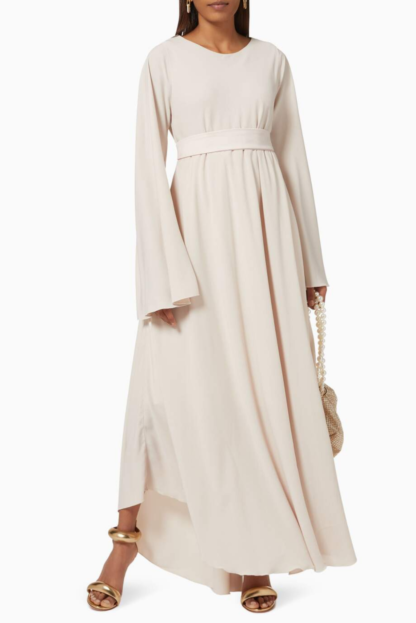 slow & sustainable modest fashion Pearl White Flared Dress