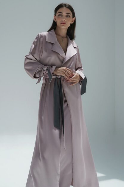 slow & sustainable modest fashion Trench-Kaftan & Slip Dress Set in Dusty Pink