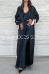 Trench-Kaftan & Slip Dress Set in Onyx Black