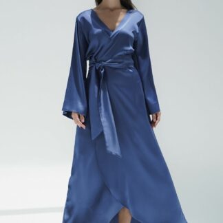 slow & sustainable modest fashion Indigo Blue Silk Wrap Dress