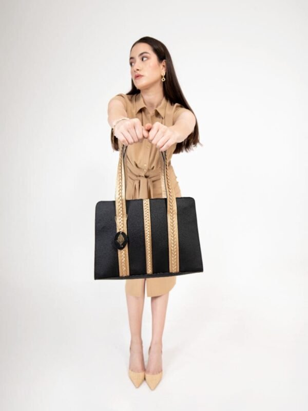 Black & Gold Gaia Cactus Leather Shoulder Bag
