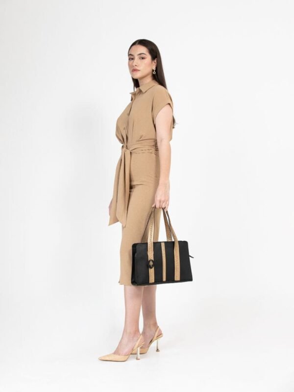 Black & Gold Gaia Cactus Leather Shoulder Bag