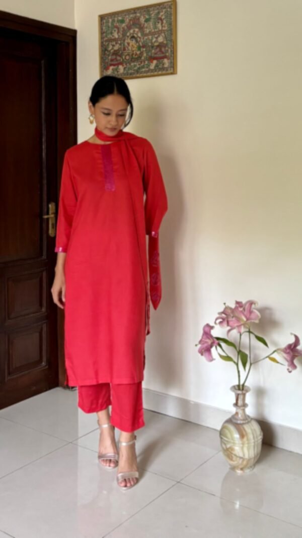 Cherry Red Lyocell Kurta Set