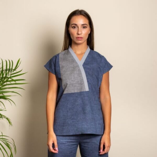 Blue Linen V‑Neck Co‑ord Top
