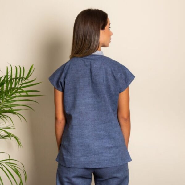 Blue Linen V‑Neck Co‑ord Top