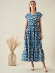 Blue Printed Maxi Dress