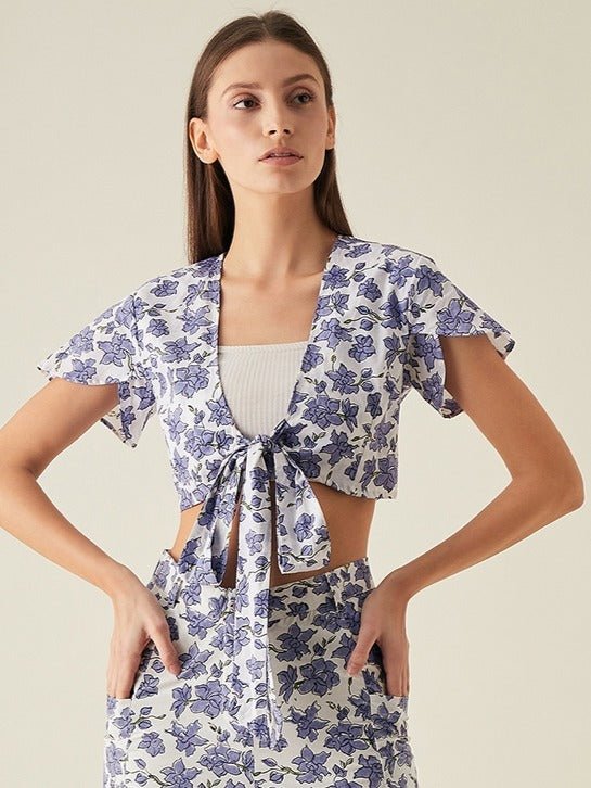 Lilac Print Tie Up Top