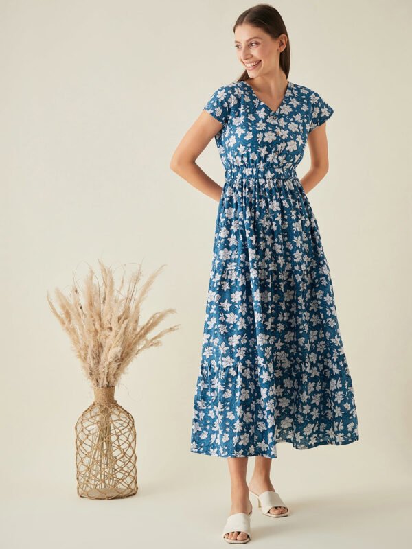 Blue Printed Maxi Dress