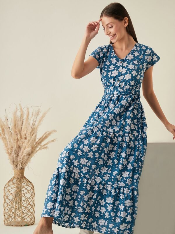 Blue Printed Maxi Dress