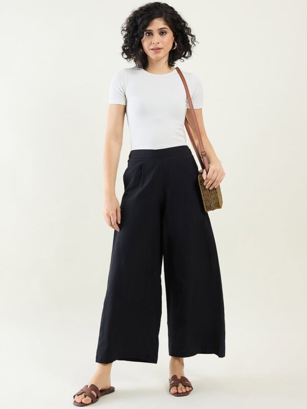 Black Wide Leg Cotton Pants