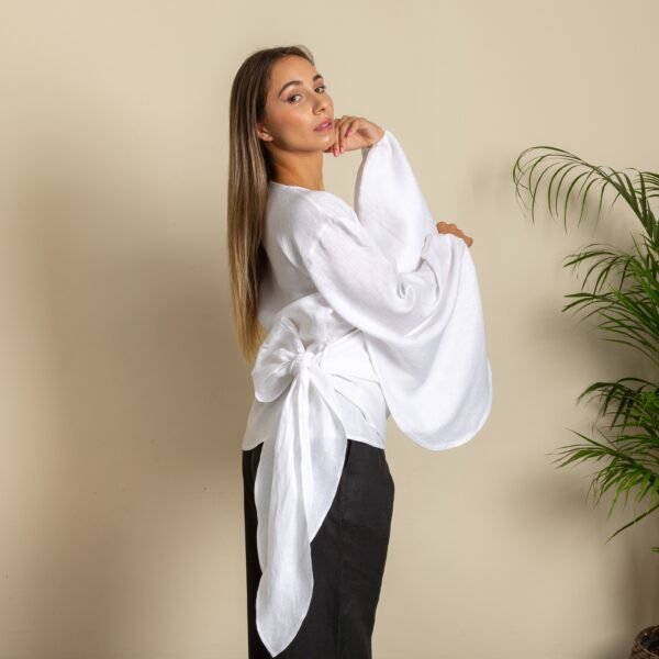 White Sleeves Wrap Top: Side Escale