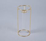 Set of 2 Minimal Gold Metal & Glass Test Tube Planter Vases