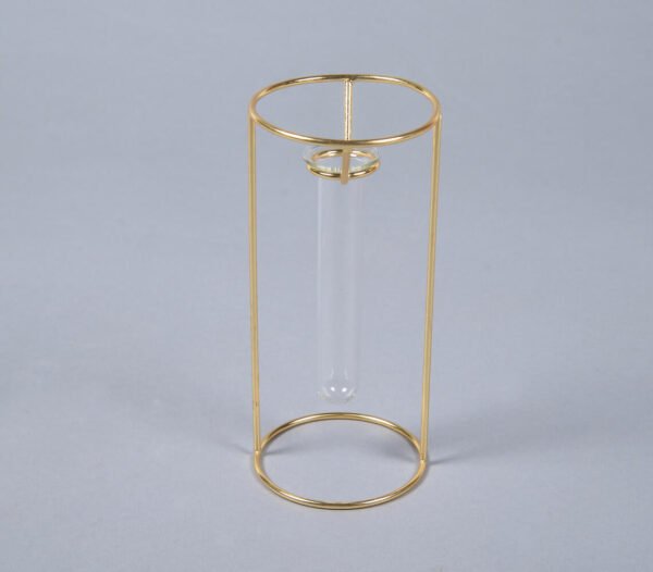Set of 2 Minimal Gold Metal & Glass Test Tube Planter Vases
