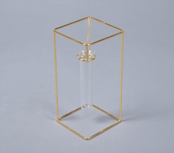 Set of 2 Minimal Gold Metal & Glass Test Tube Planter Vases
