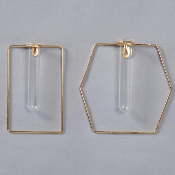 Geometric Gold Metal & Glass Test Tube Planter Vases – Set of 2