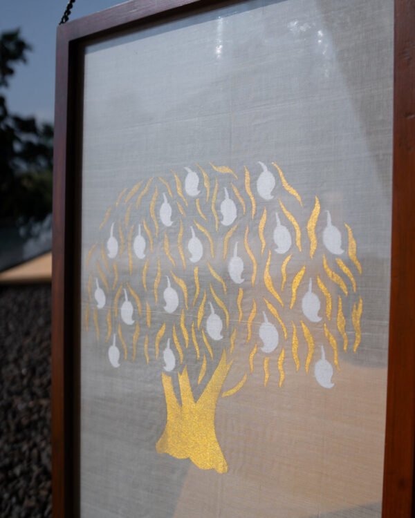 Aamr Shvet Hand-Woven Fabric Wall Art in Wood Frame