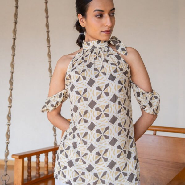 Chashni Ribboned Dabu Print Top
